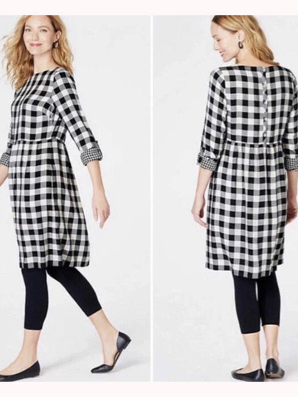 J. Jill Buffalo Check Dress Long Sleeved Pocket Plaid Midi Gingham Size Medium